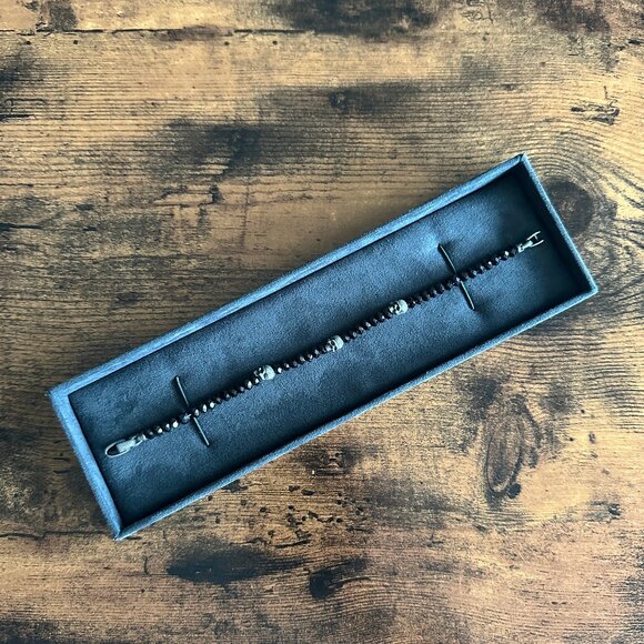 David Yurman Memento Mori Spinel Skull Station Bracelet - Size Medium - Picture 1 of 12